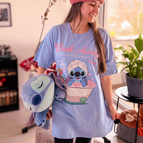 Produktbild Stitch Wash Away lång T-shirt blå - Lilo & Stitch