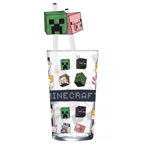 Produktbild Minecraft - Glas med karaktärer och 2 sugrör