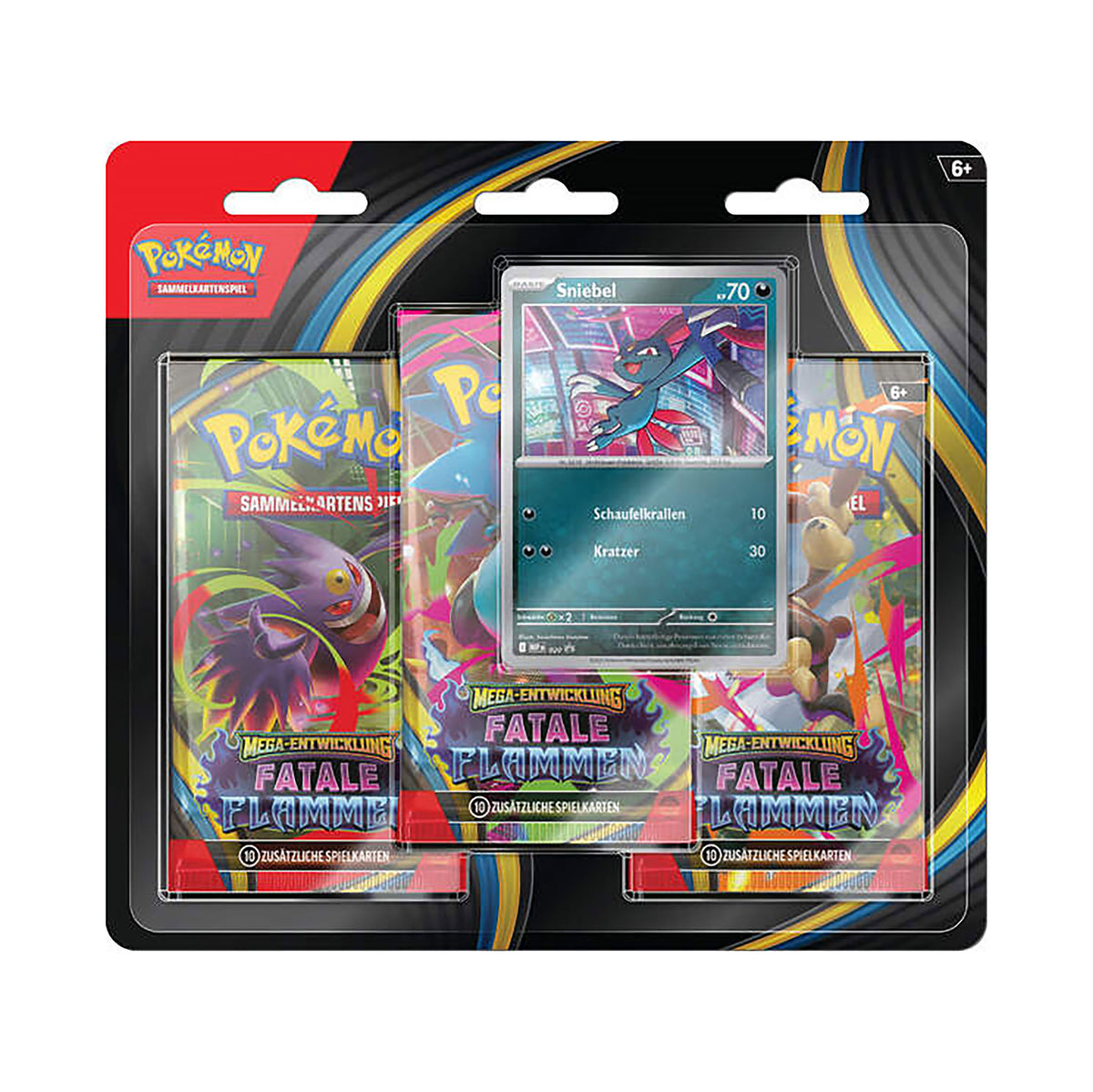 Produktbild Pokémon - Ödesdigra Lågor Mega-utveckling 3-pack Blister Tysk version