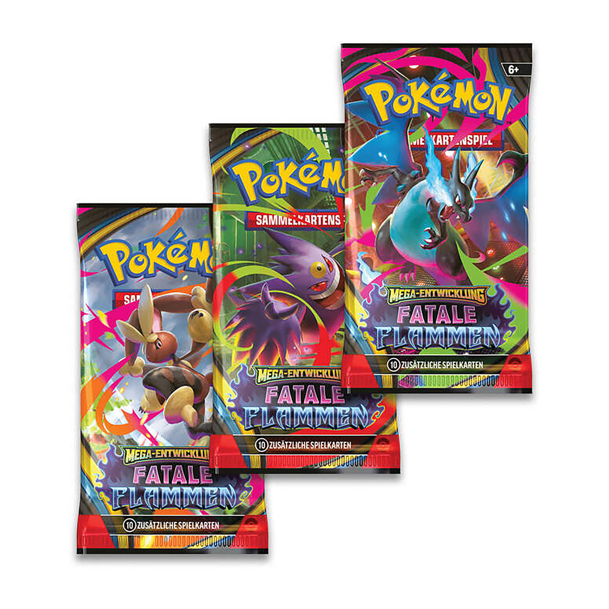 Produktbild Pokémon - Ödesdigra Lågor Mega-utveckling 3-pack Blister Tysk version