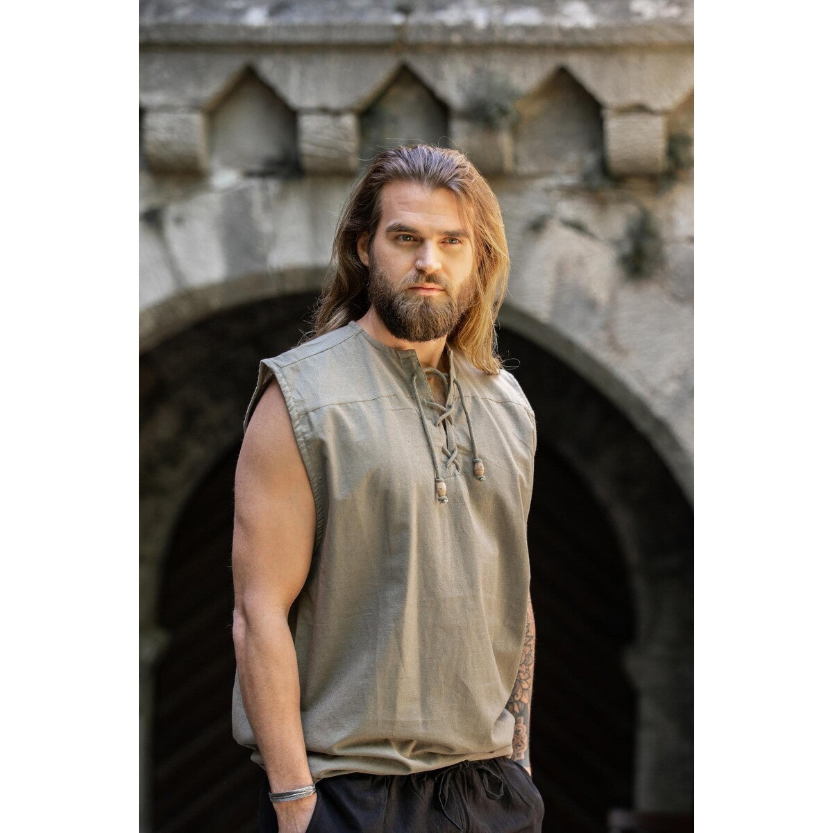 Produktbild Medeltida snörskjorta Jean ärmlös beige