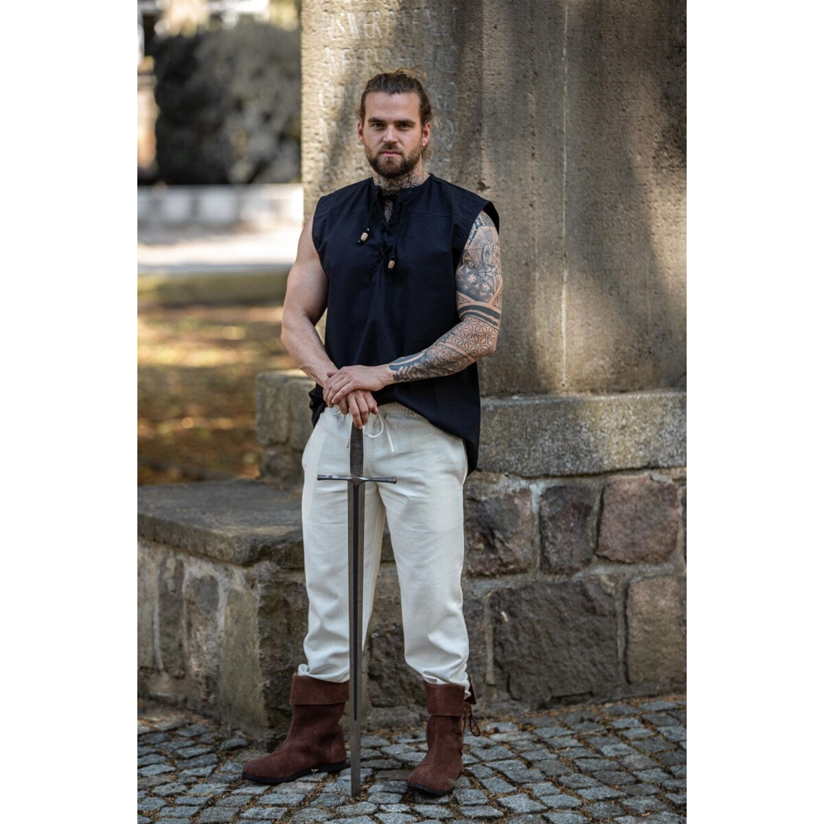 Produktbild Medeltida snörskjorta Jean ärmlös svart