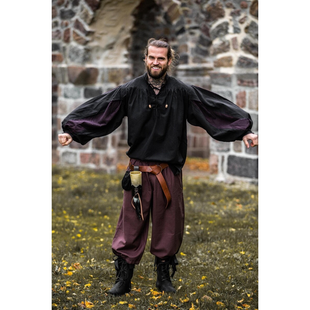 Produktbild Medeltida landsknecht-skjorta Albert svart-brun