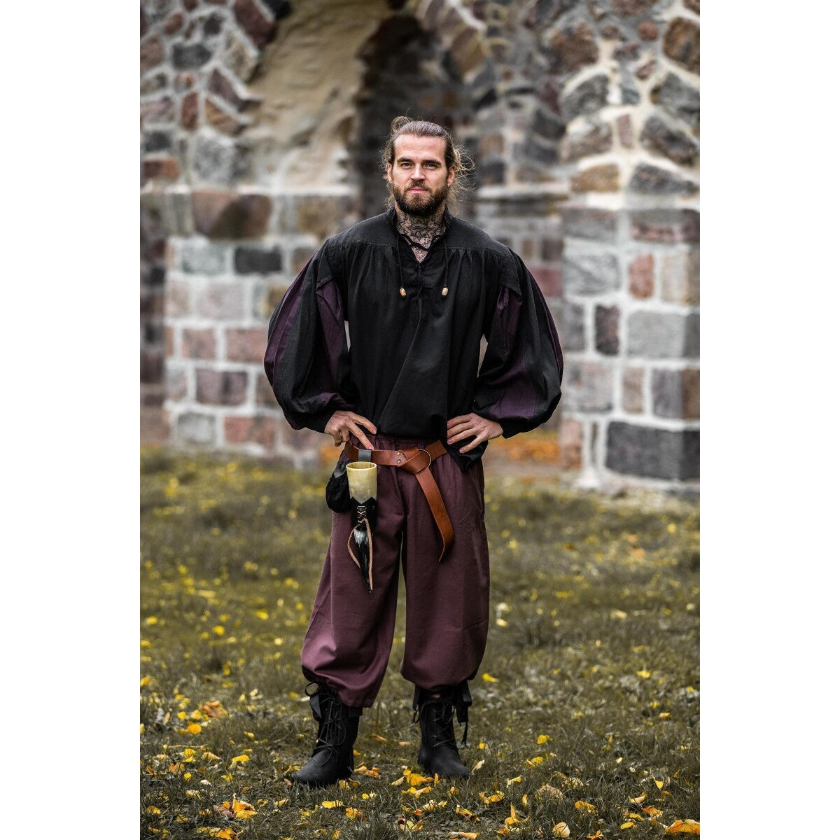 Produktbild Medeltida landsknecht-skjorta Albert svart-brun