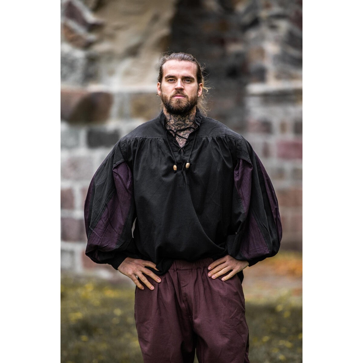 Produktbild Medeltida landsknecht-skjorta Albert svart-brun