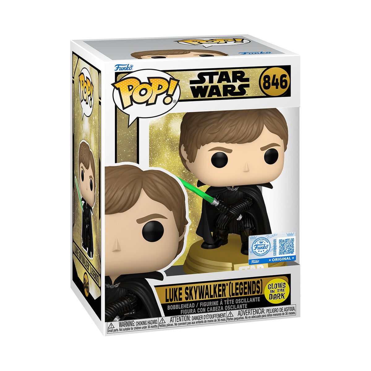 Produktbild Luke Skywalker Glow in the Dark Funko Pop-vipphuvudfigur – Star Wars