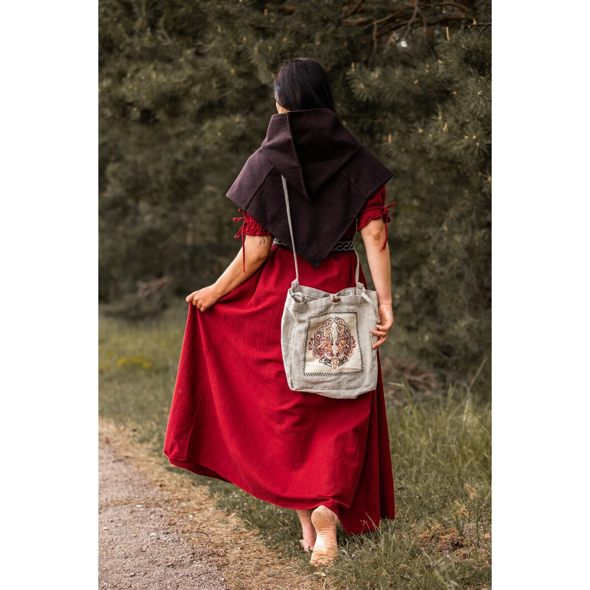 Produktbild Medeltida axelväska Tora med broderi beige
