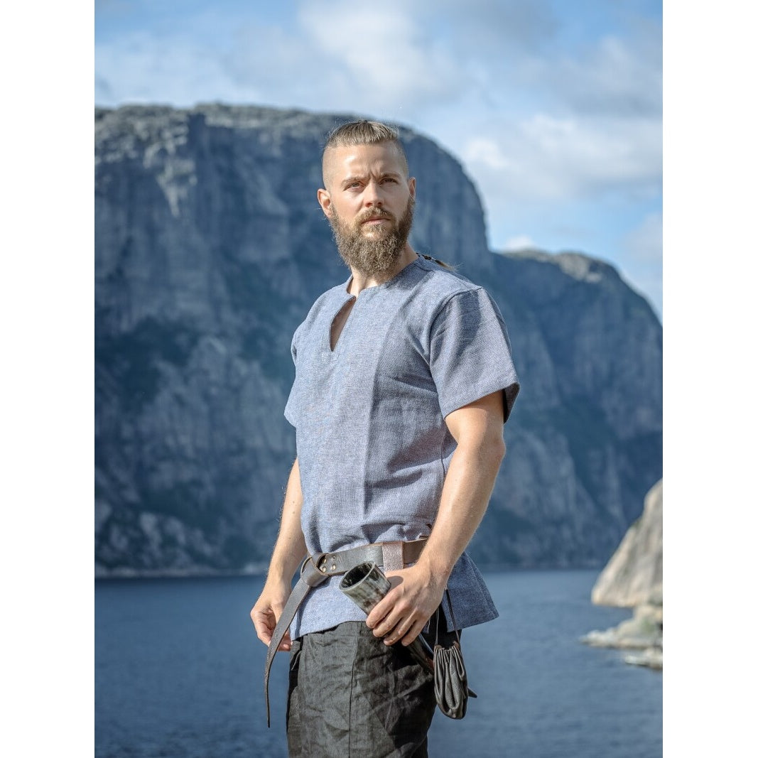 Produktbild Medeltida vikingatunika Edmund kortärmad blågrå