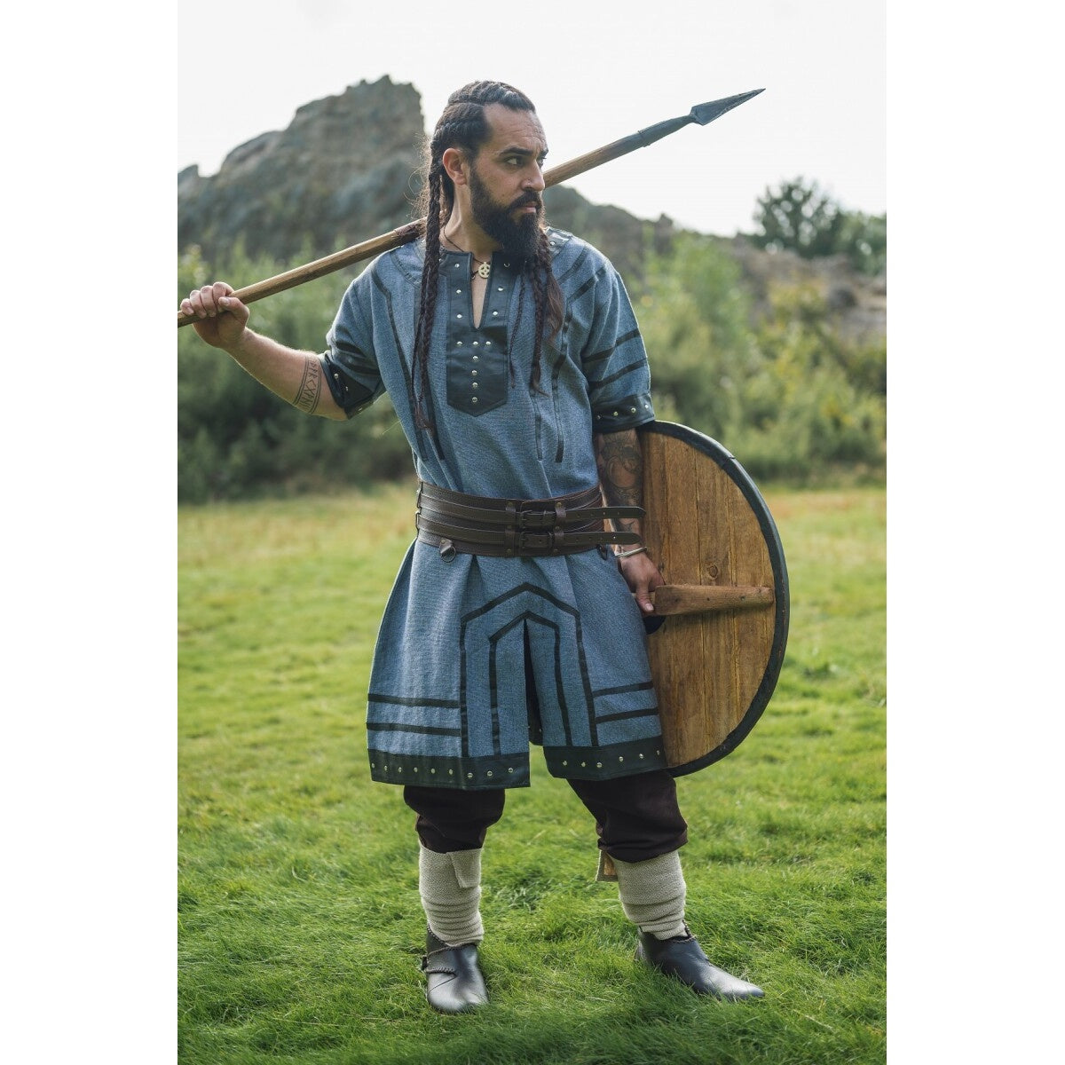 Produktbild Medeltida vikingatunika Rollo kortärmad blågrå