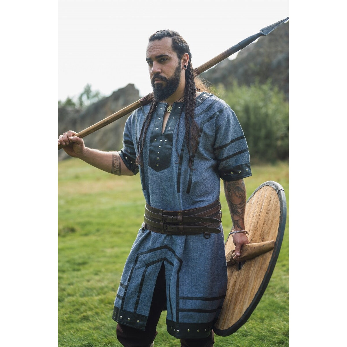 Produktbild Medeltida vikingatunika Rollo kortärmad blågrå