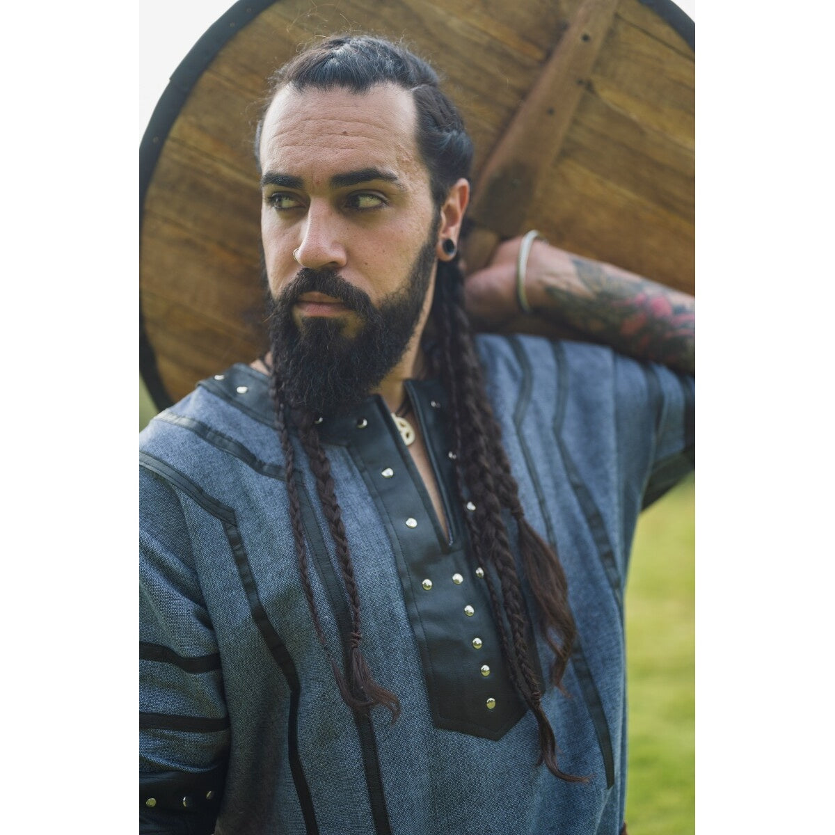 Produktbild Medeltida vikingatunika Rollo kortärmad blågrå