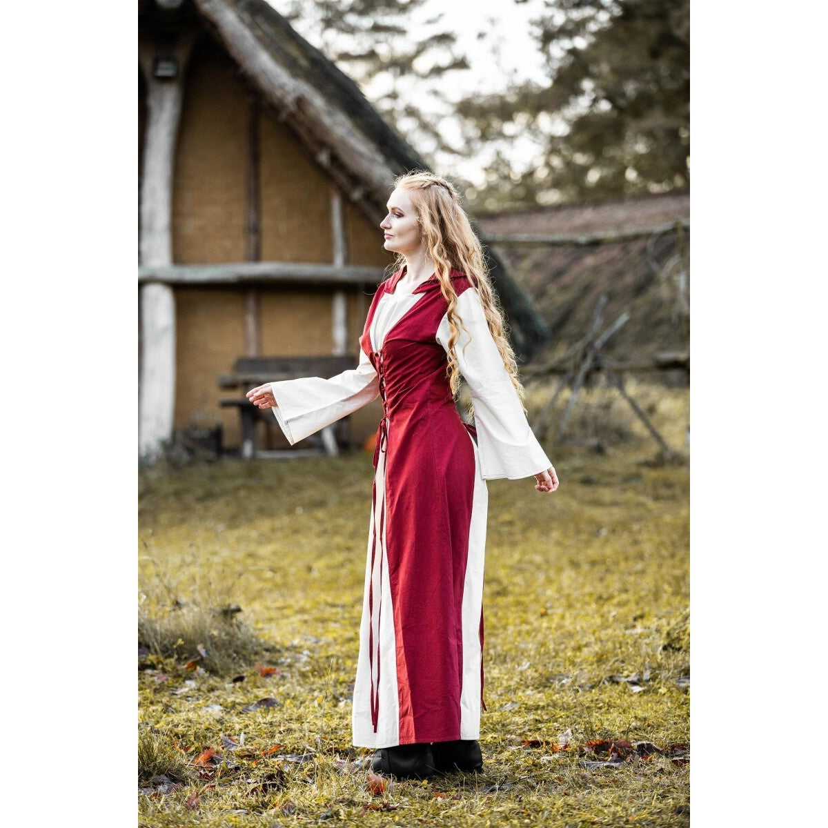Produktbild Medeltidsklänning Genefe röd-beige