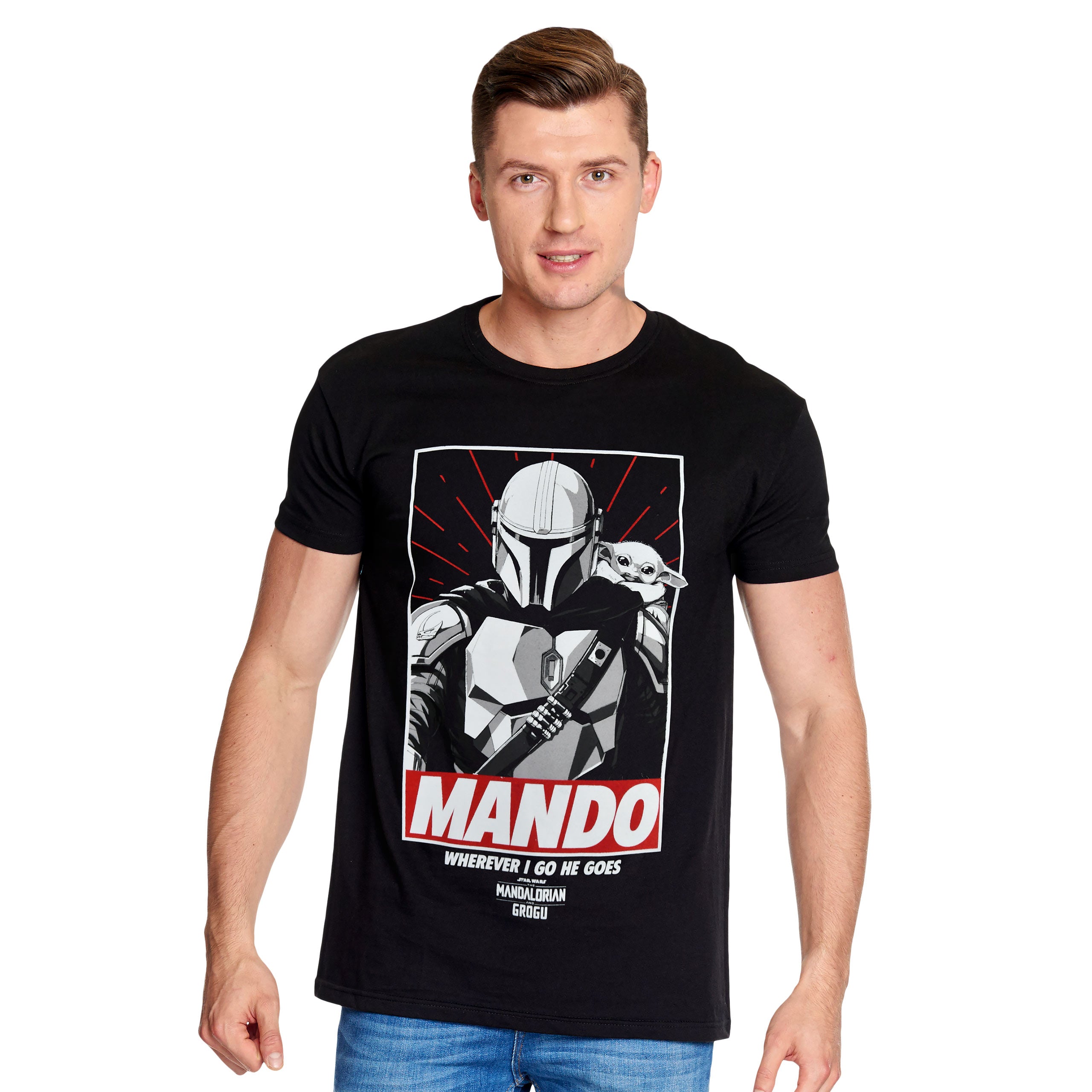 Produktbild Mando Wherever I Go He Goes T-shirt svart - Star Wars The Mandalorian