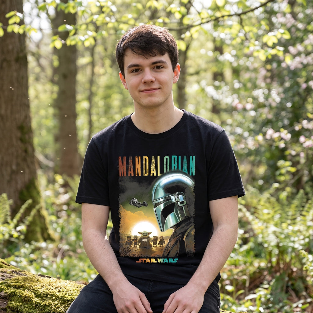 Produktbild Mando och Grogu Poster T-shirt Svart - Star Wars The Mandalorian