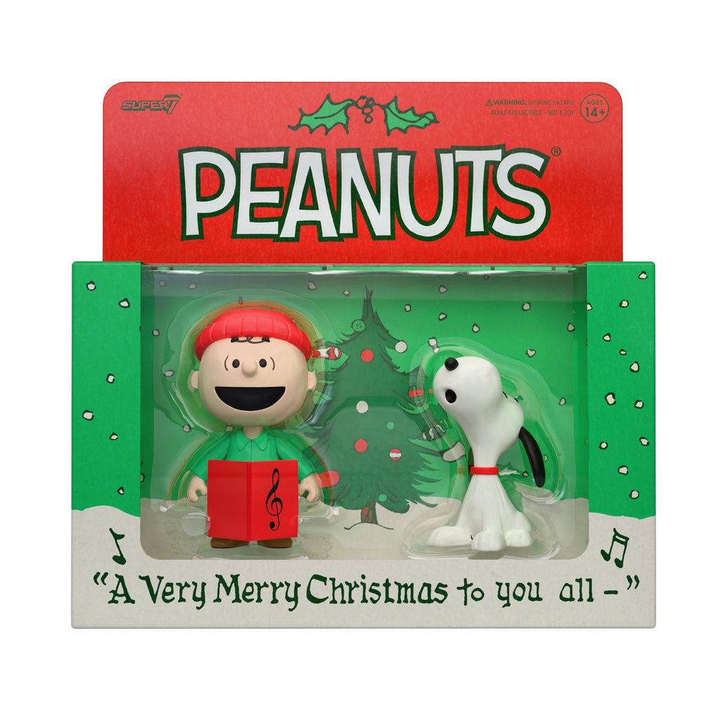Produktbild Peanuts ReAction Actionfigurer 2-pack Charlie Brown och Snobben (Caroling) 10 cm