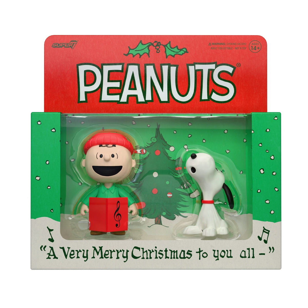 Produktbild Peanuts ReAction Actionfigurer 2-pack Charlie Brown och Snobben (Caroling) 10 cm
