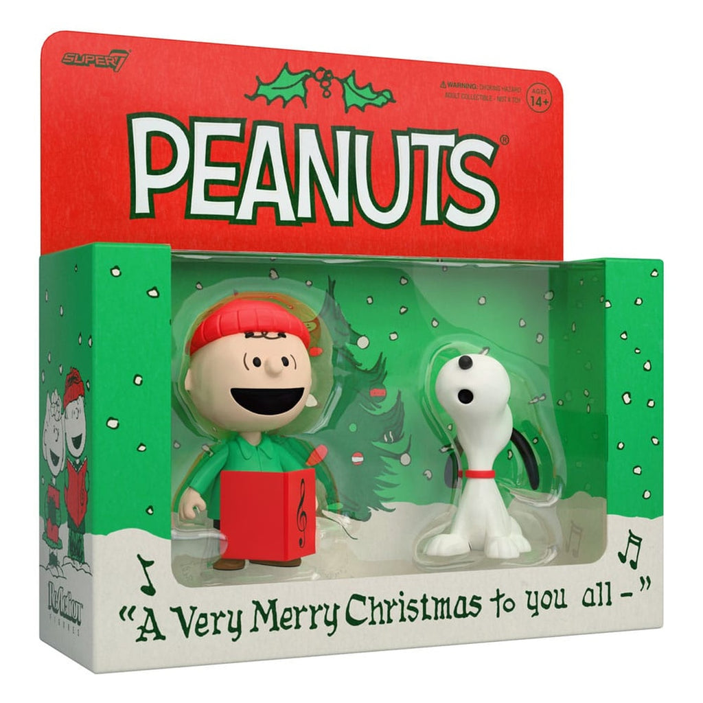 Produktbild Peanuts ReAction Actionfigurer 2-pack Charlie Brown och Snobben (Caroling) 10 cm