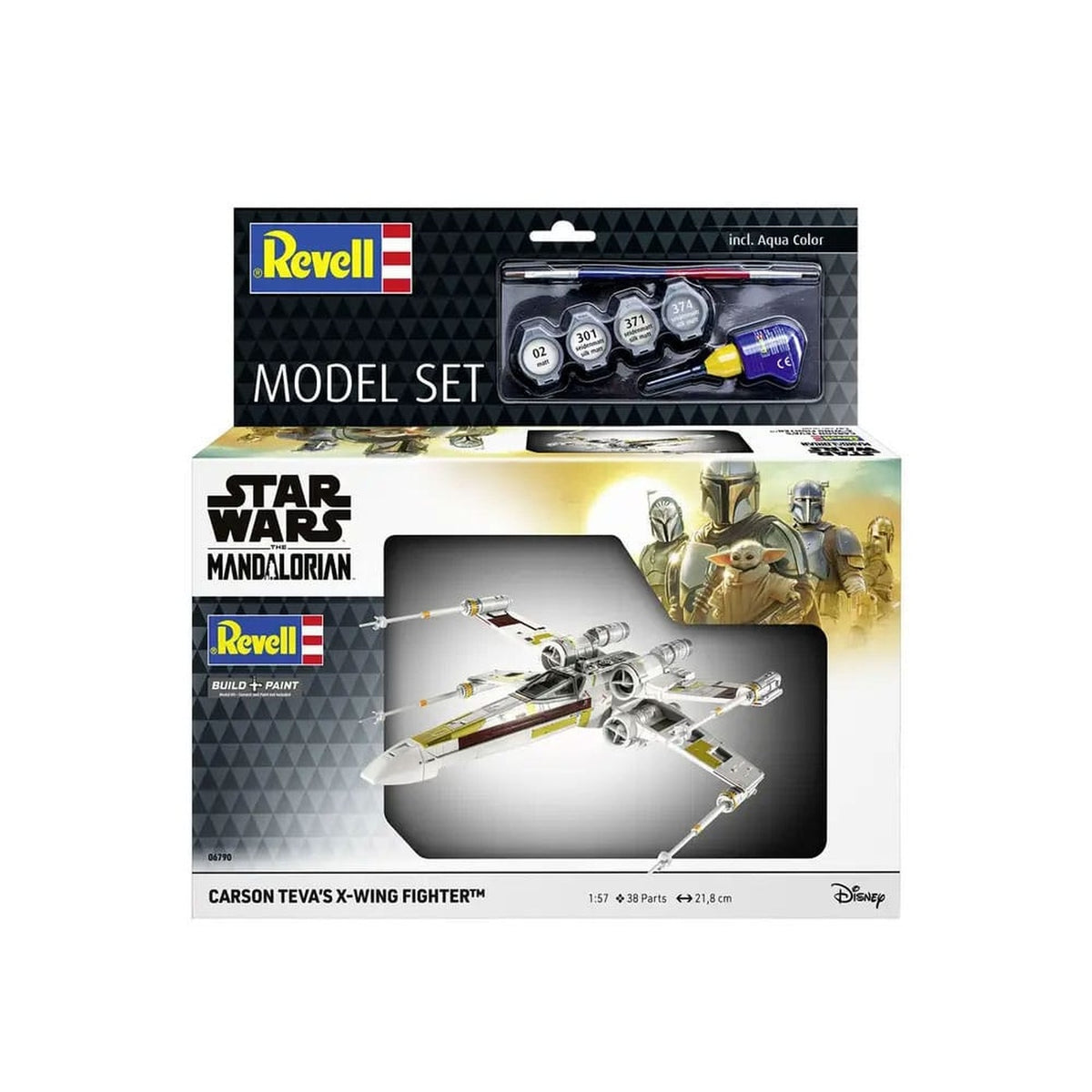 Produktbild Star Wars-modellbyggsats med bas­tillbehör 1/57 Carson Tevas X-Wing Fighter 22 cm