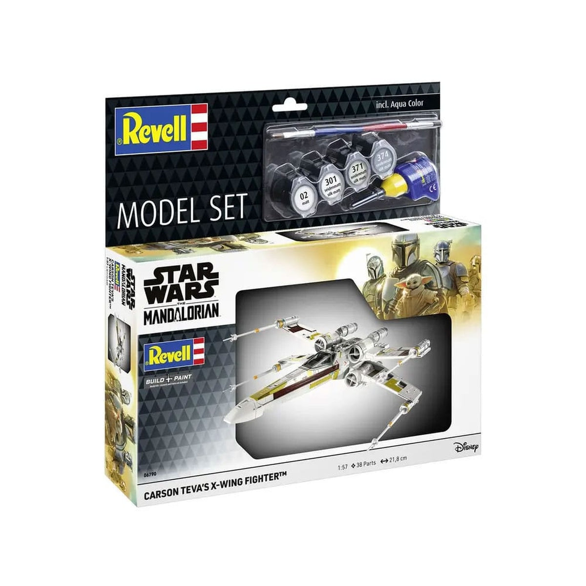 Produktbild Star Wars-modellbyggsats med bas­tillbehör 1/57 Carson Tevas X-Wing Fighter 22 cm