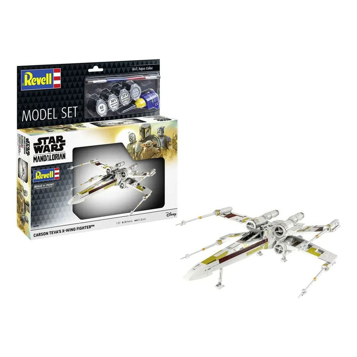 Produktbild Star Wars-modellbyggsats med bas­tillbehör 1/57 Carson Tevas X-Wing Fighter 22 cm