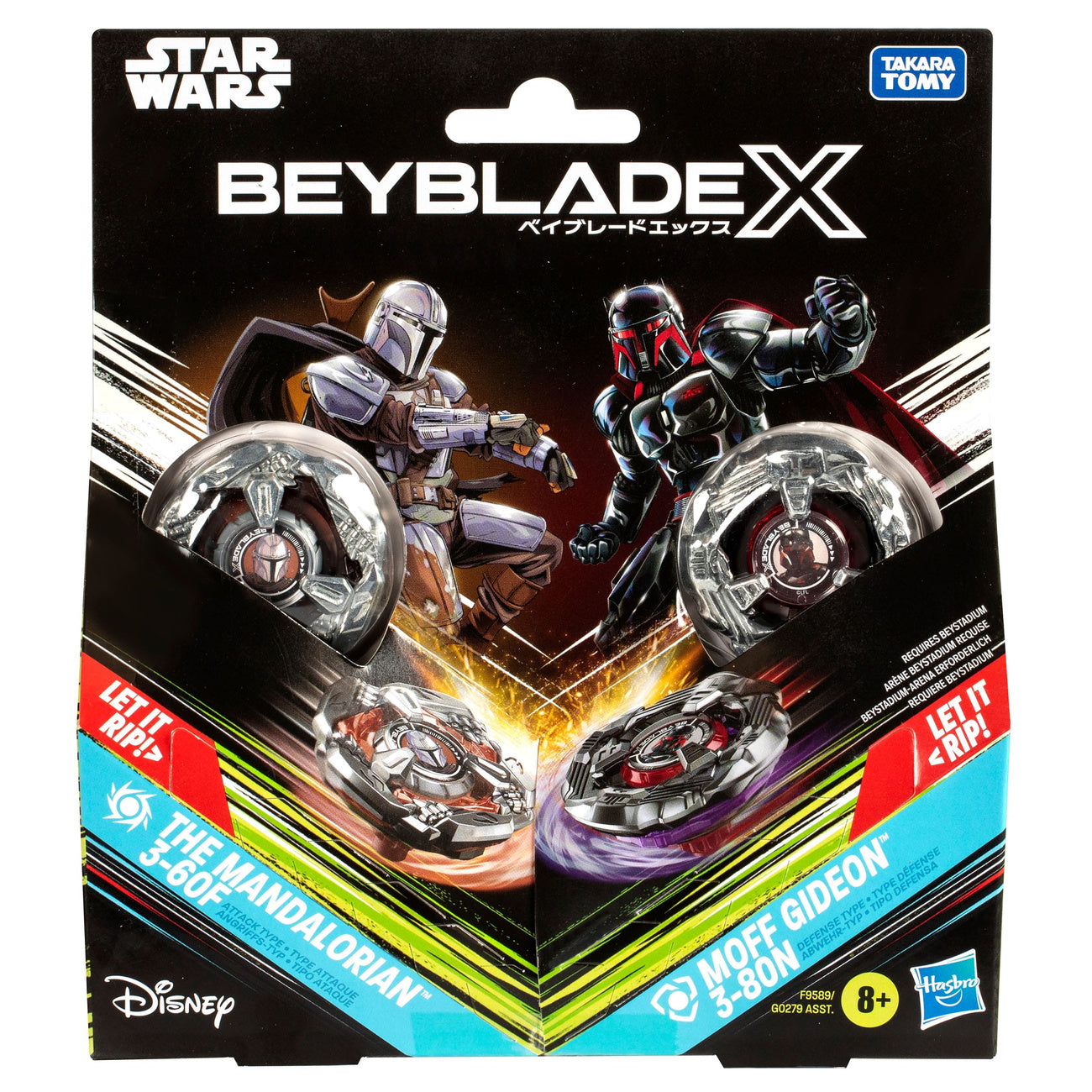 Produktbild Beyblade X och Star Wars-collab The Mandalorian 3-60F vs. Moff Gideon 3-80N