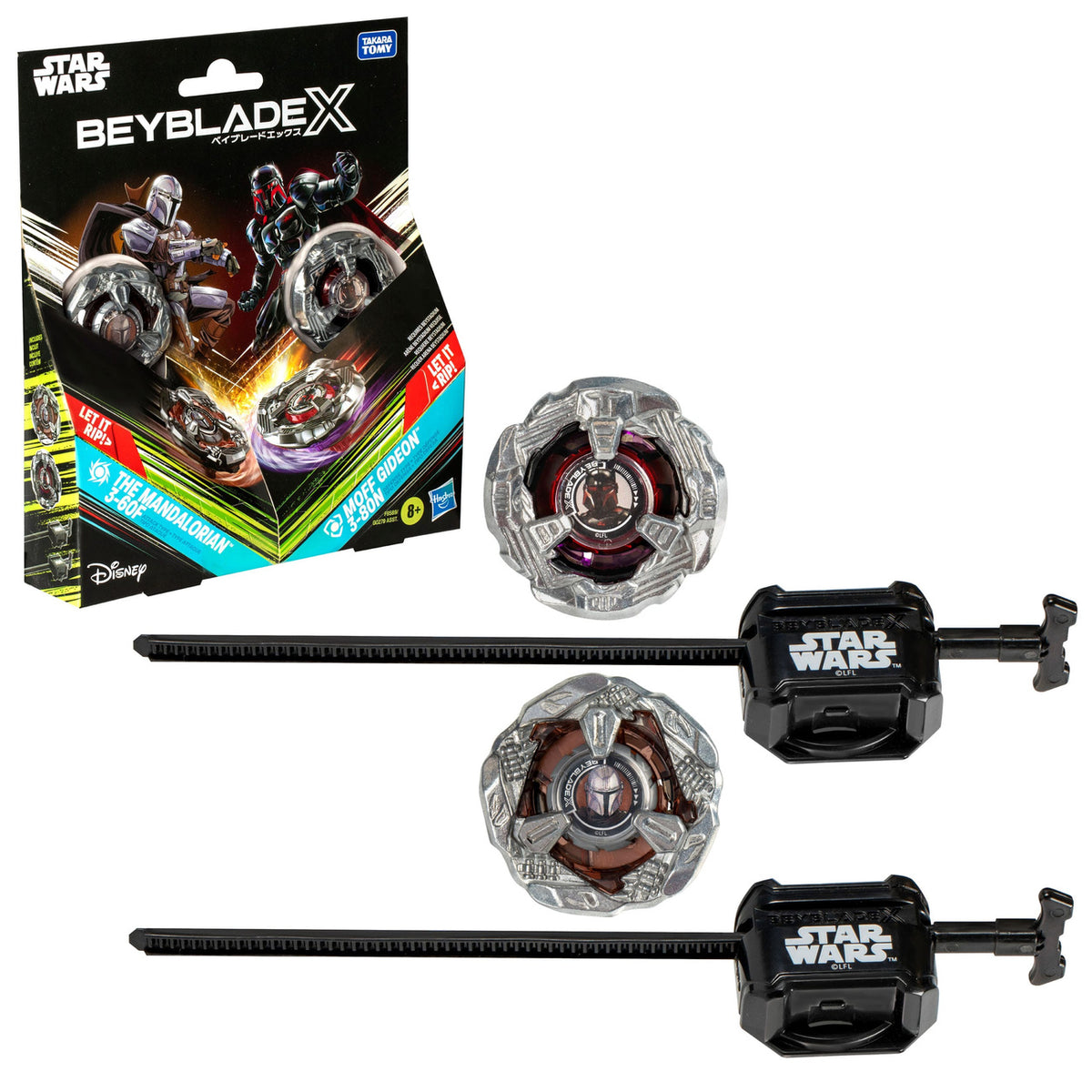 Produktbild Beyblade X och Star Wars-collab The Mandalorian 3-60F vs. Moff Gideon 3-80N