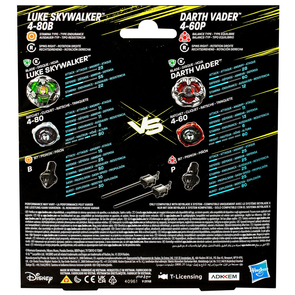 Produktbild Beyblade X och Star Wars-collab Luke Skywalker 4-80B vs Darth Vader 4-60B