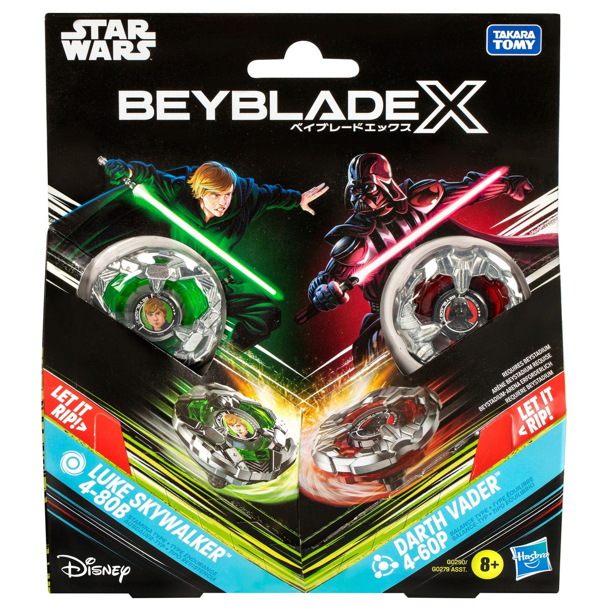 Produktbild Beyblade X och Star Wars-collab Luke Skywalker 4-80B vs Darth Vader 4-60B