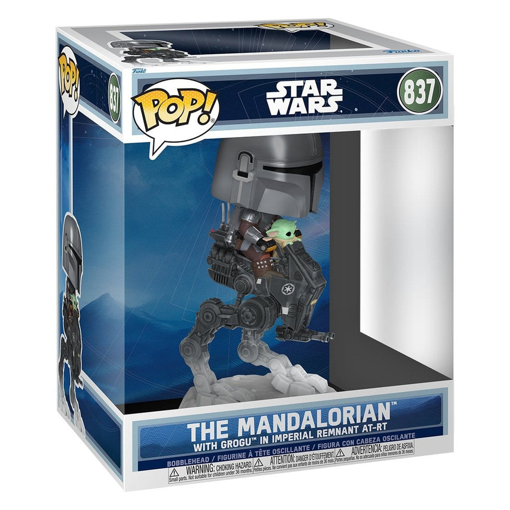 Produktbild Star Wars: The Mandalorian and Grogu POP! Rides Deluxe vinylfigur med vickande huvud The Mandalorian med Grogu i Imperial Remnant AT-RT 9 cm