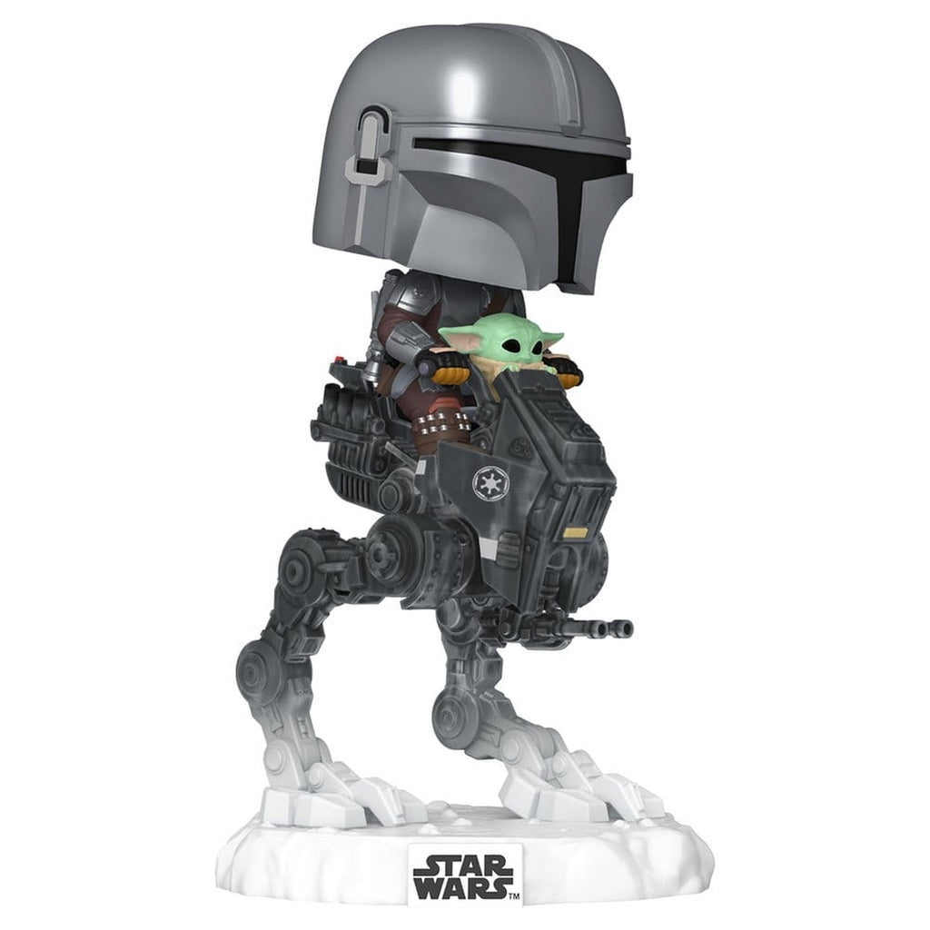 Produktbild Star Wars: The Mandalorian and Grogu POP! Rides Deluxe vinylfigur med vickande huvud The Mandalorian med Grogu i Imperial Remnant AT-RT 9 cm