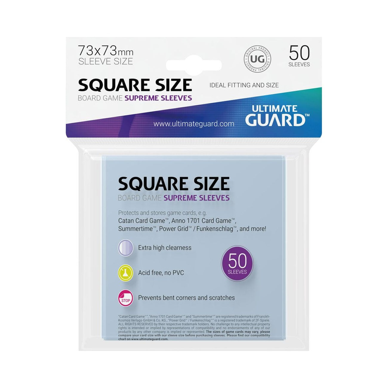 Produktbild Ultimate Guard Supreme Sleeves för fyrkantiga brädspelskort (50)
