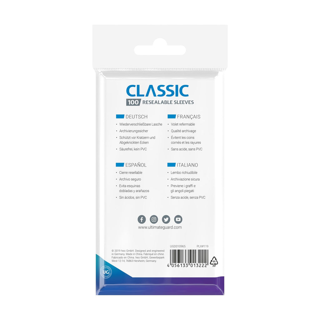 Produktbild Ultimate Guard Classic Sleeves Standardstorlek (100) - Återförslutningsbara