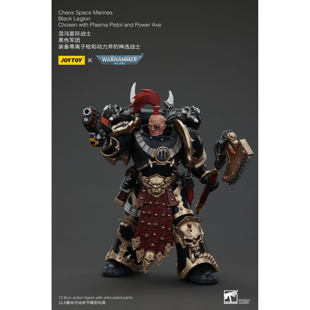 Produktbild Warhammer 40k actionfigur Chaos Space Marines Black Legion Chosen med plasma pistol och power axe 20 cm