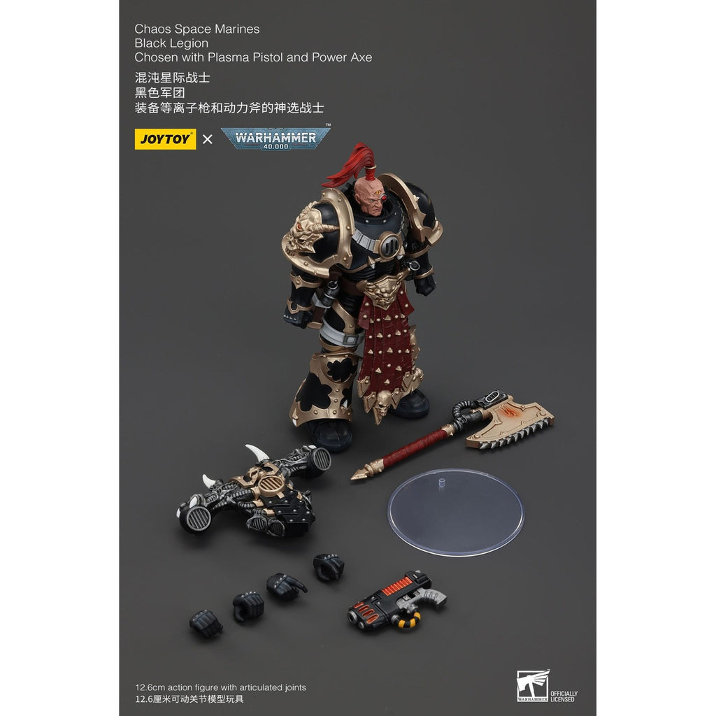 Produktbild Warhammer 40k actionfigur Chaos Space Marines Black Legion Chosen med plasma pistol och power axe 20 cm