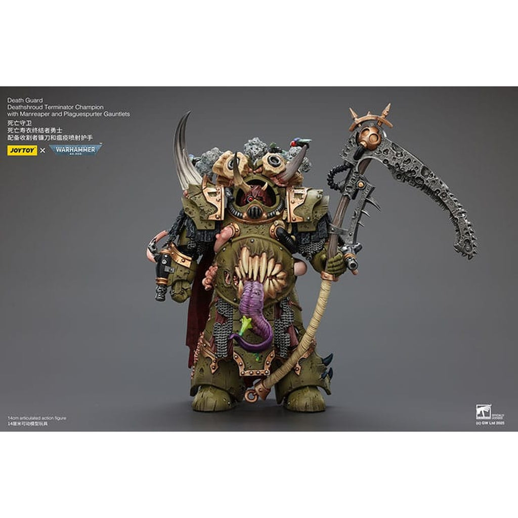 Produktbild Warhammer 40K Actionfigur 1/18 Death Guard Deathshroud Terminator Champion med Manreaper och Plaguespurter Gauntlets 14 cm