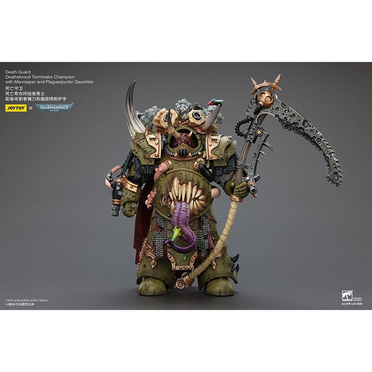 Produktbild Warhammer 40K Actionfigur 1/18 Death Guard Deathshroud Terminator Champion med Manreaper och Plaguespurter Gauntlets 14 cm