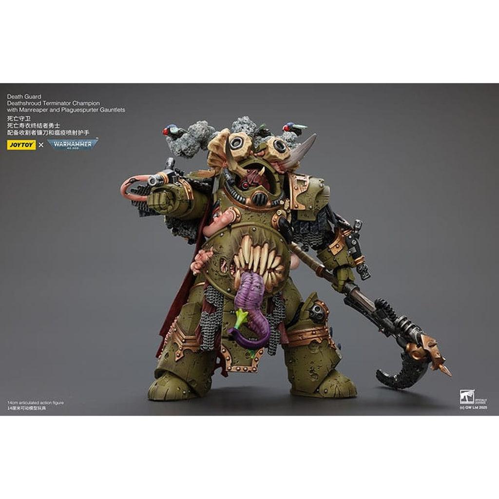 Produktbild Warhammer 40K Actionfigur 1/18 Death Guard Deathshroud Terminator Champion med Manreaper och Plaguespurter Gauntlets 14 cm