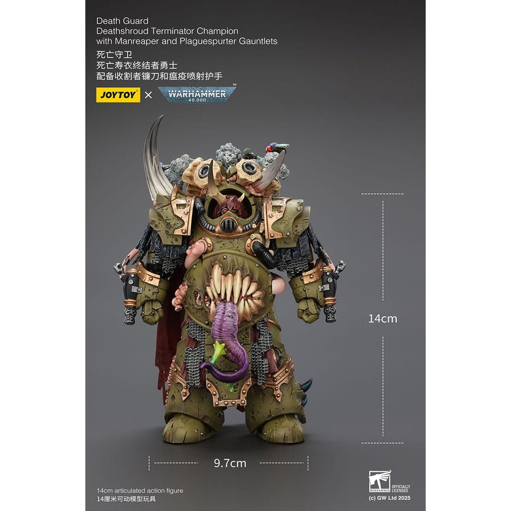 Produktbild Warhammer 40K Actionfigur 1/18 Death Guard Deathshroud Terminator Champion med Manreaper och Plaguespurter Gauntlets 14 cm