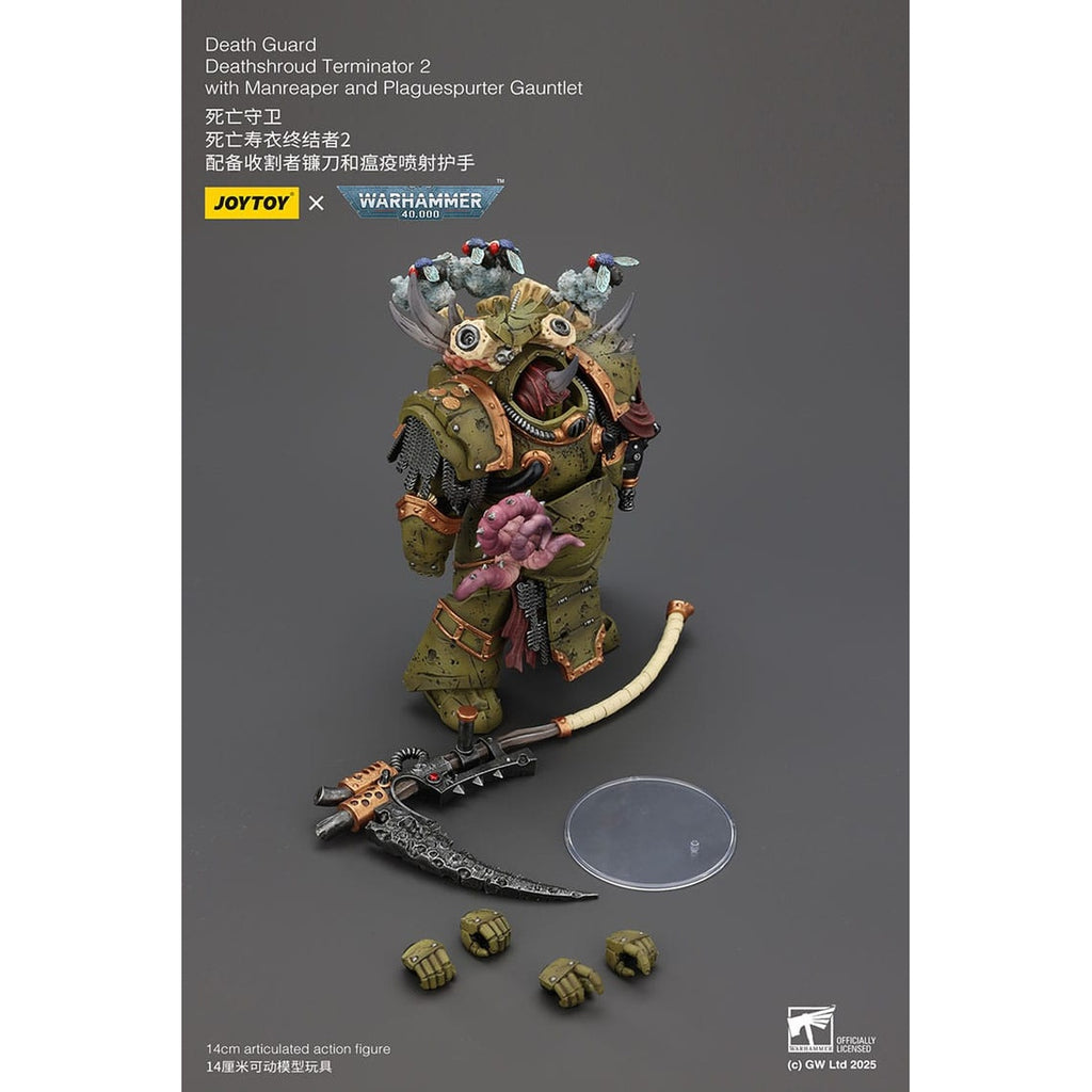 Produktbild Warhammer 40K Actionfigur 1/18 Death Guard Deathshroud Terminator Champion med Manreaper och Plaguespurter Gauntlets 14 cm