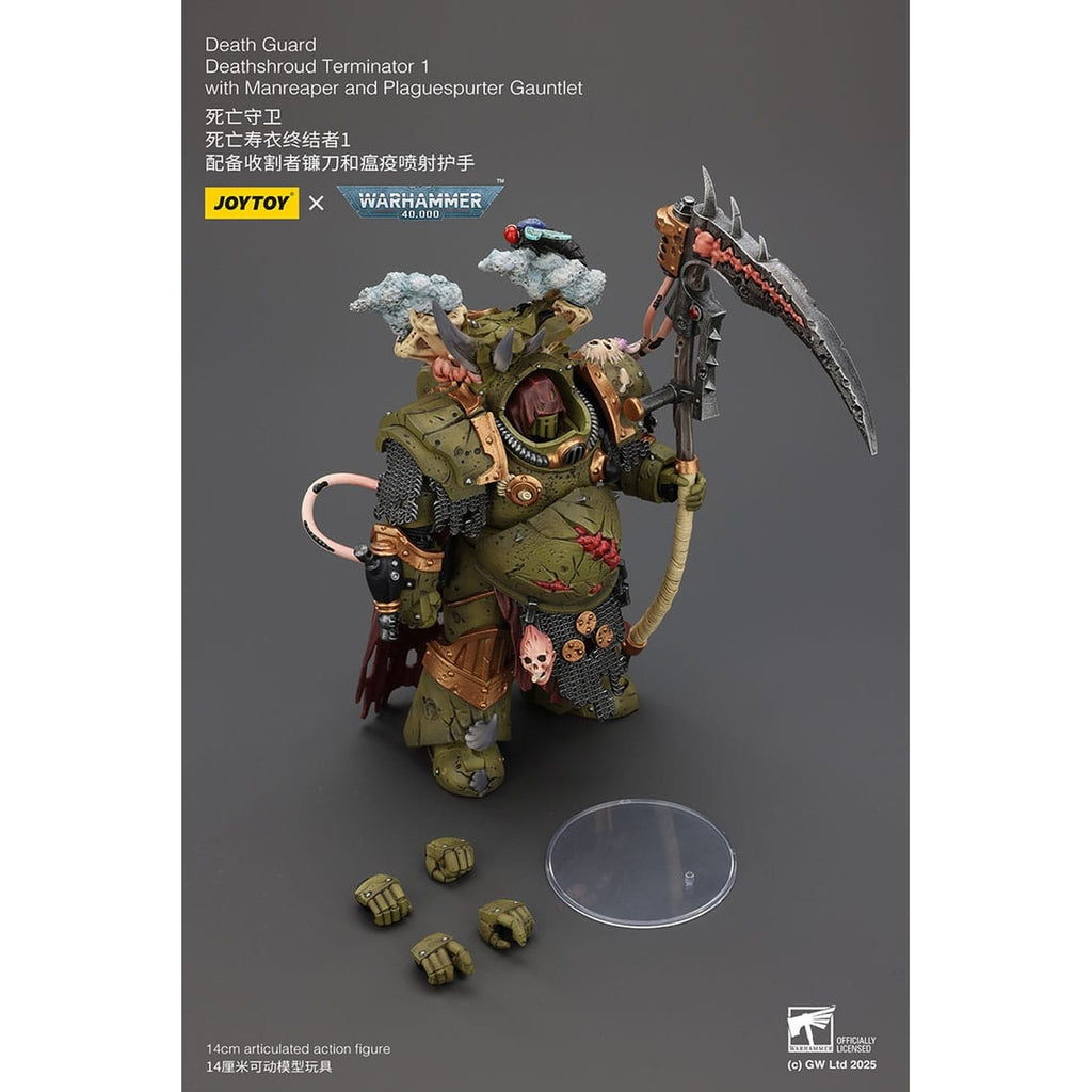 Produktbild Warhammer 40k Actionfigur 1/18 Death Guard Deathshroud Terminator 1 med Manreaper och Plaguespurter Gauntlet 14 cm