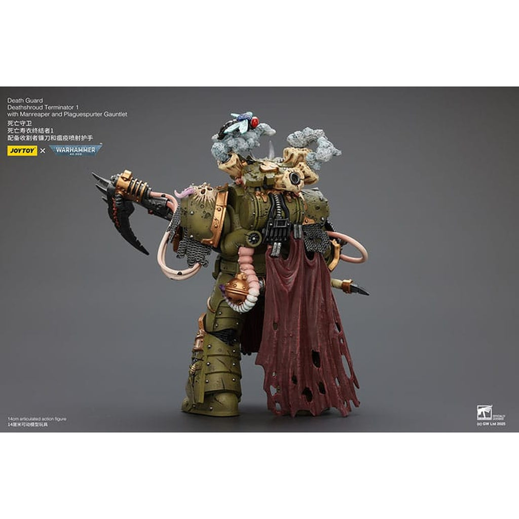 Produktbild Warhammer 40k Actionfigur 1/18 Death Guard Deathshroud Terminator 1 med Manreaper och Plaguespurter Gauntlet 14 cm