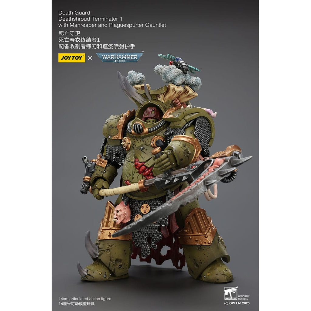 Produktbild Warhammer 40k Actionfigur 1/18 Death Guard Deathshroud Terminator 1 med Manreaper och Plaguespurter Gauntlet 14 cm