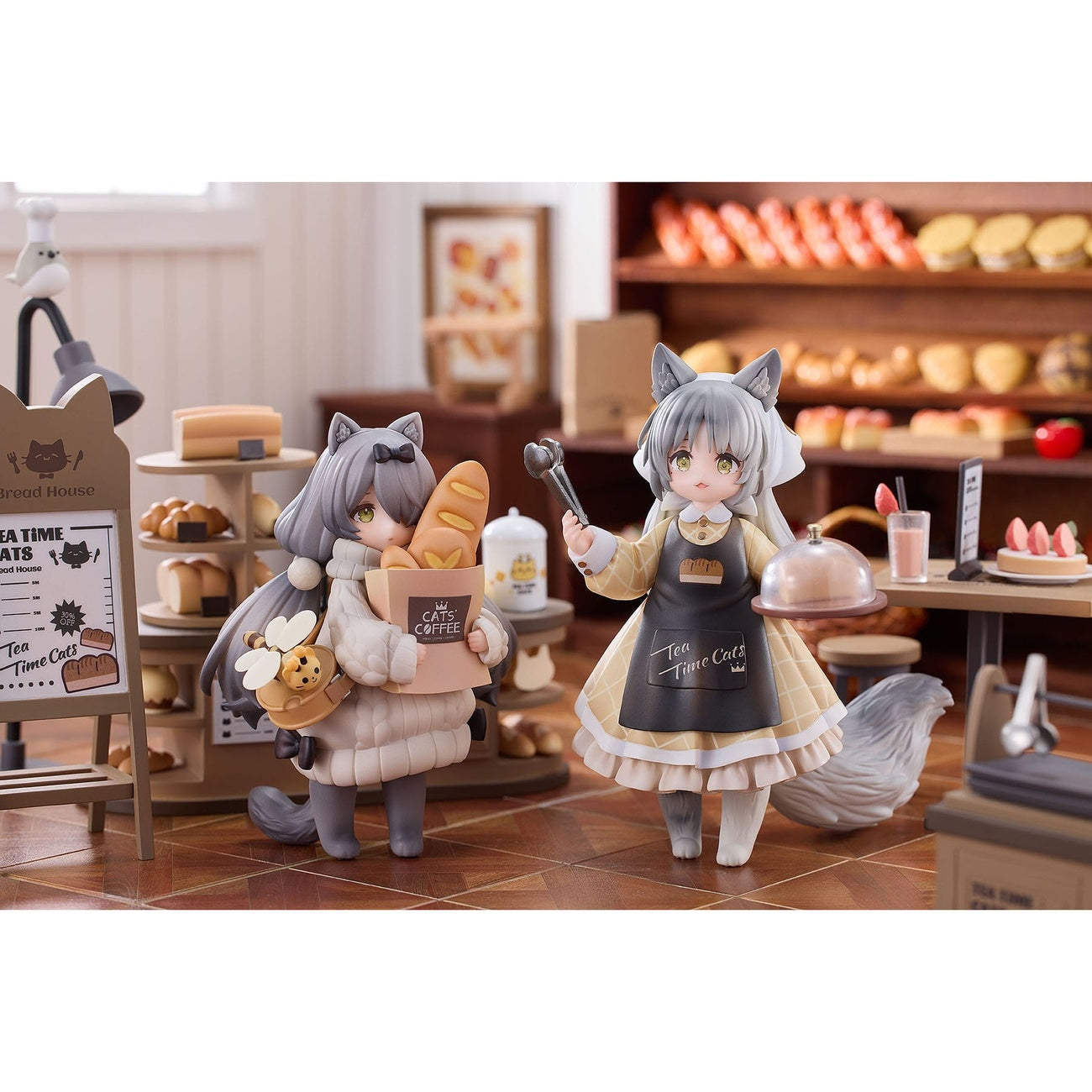 Produktbild Decorated Life Collection PVC-staty Ett Tea Time Cats - Cat Town Bakery Staff & Customer Set 12 cm