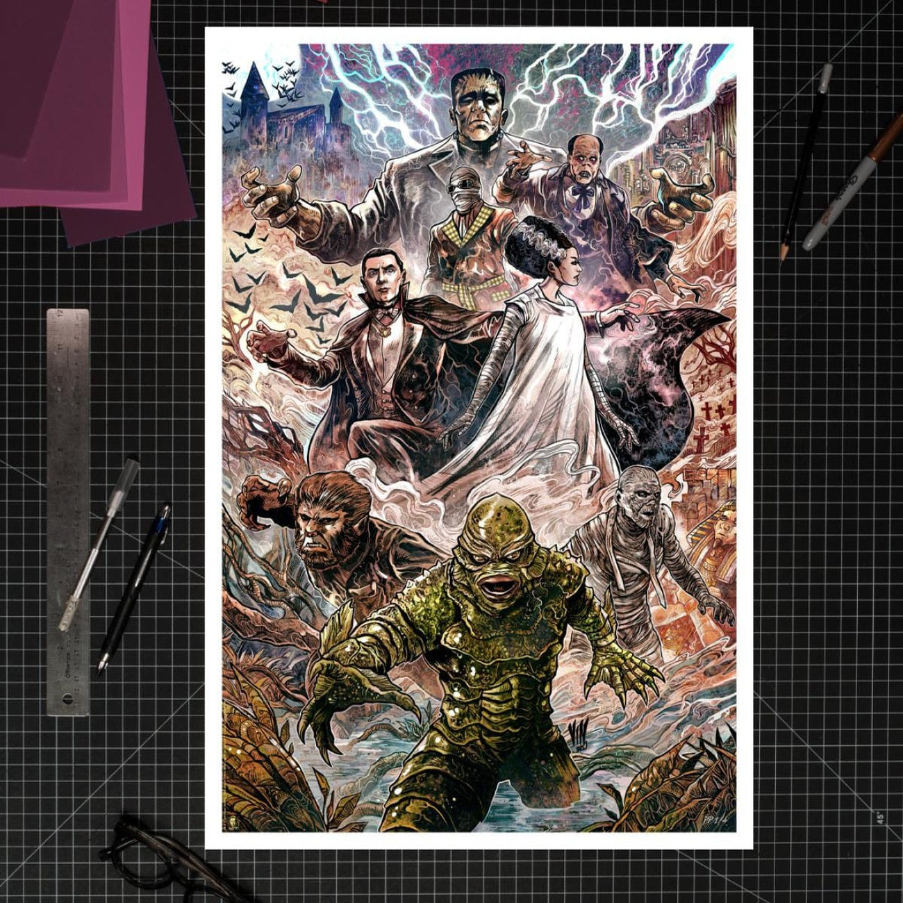 Produktbild Universal Monsters Konsttryck Universal Monsters by Vincenzo Riccardi 61 x 41 cm - utan ram
