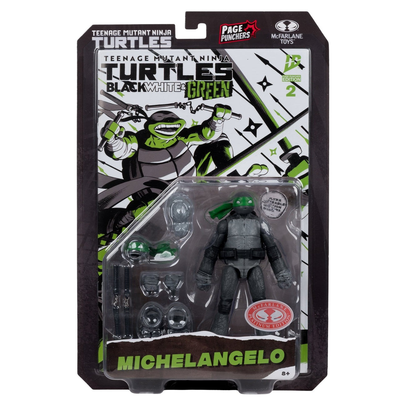 Produktbild Teenage Mutant Ninja Turtles Page Punchers actionfigur Michelangelo (Black White & Green) (Red Platinum Edition) 13 cm