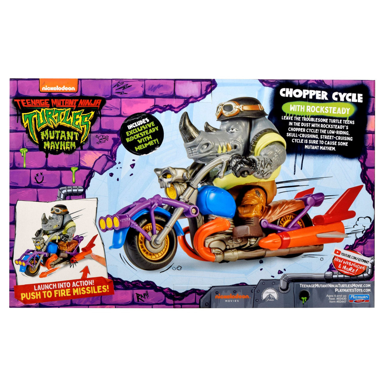 Produktbild Teenage Mutant Ninja Turtles actionfigur med fordon Rocksteady & Chopper 12 cm
