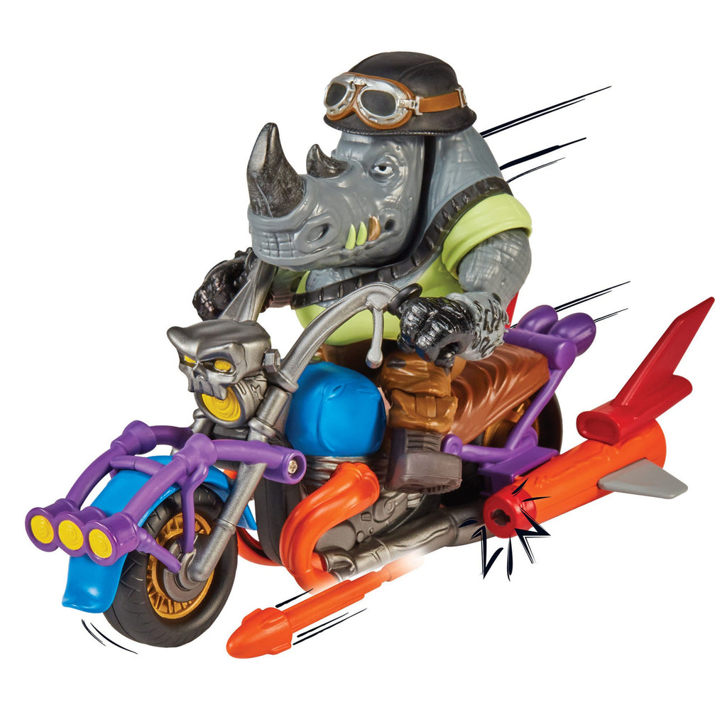 Produktbild Teenage Mutant Ninja Turtles actionfigur med fordon Rocksteady & Chopper 12 cm