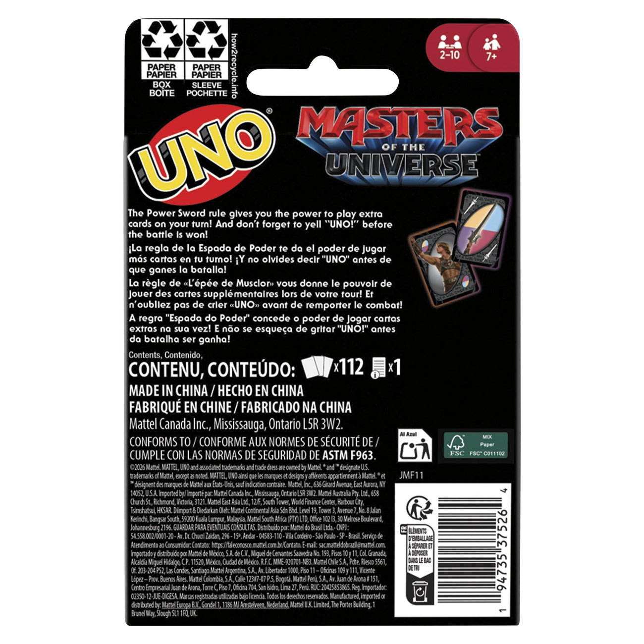 Produktbild Masters of the Universe 2026 Movie UNO-kortspel