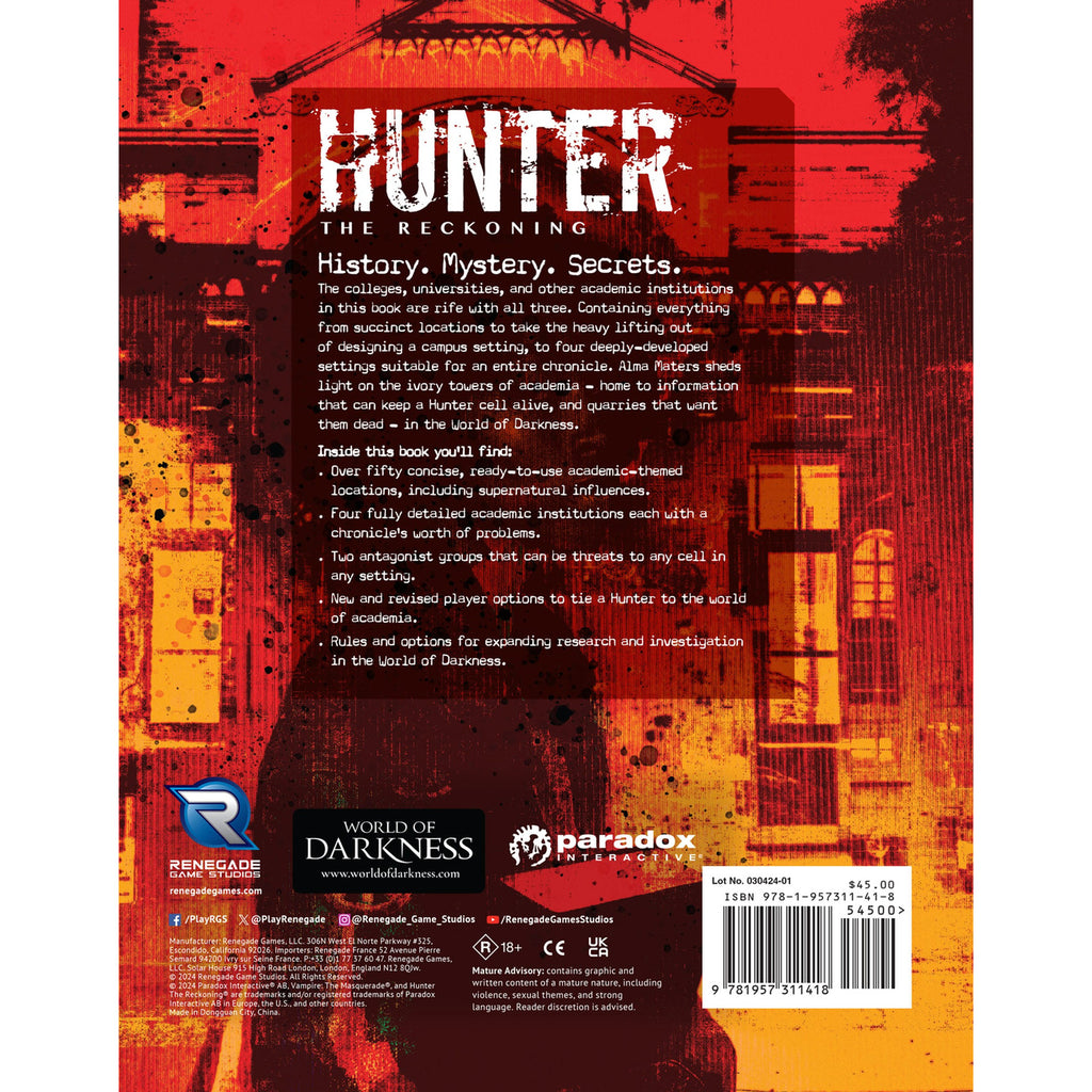 Produktbild Hunter: The Reckoning 5e – Alma Maters rollspelsbok