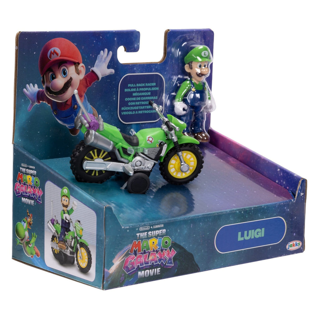 Produktbild Super Mario Galaxy – Luigi actionfigur från filmen med motorcykel
